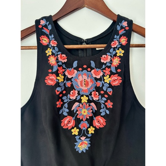 Hollister Black Suede-Look Embroidered Mini Dress Boho Festival Chic L - Picture 6 of 9